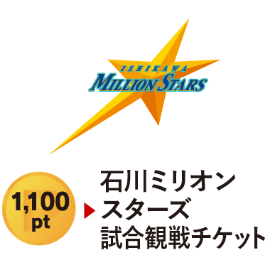 石川ミリオンスターズ試合観戦チケット　1,100ポイント