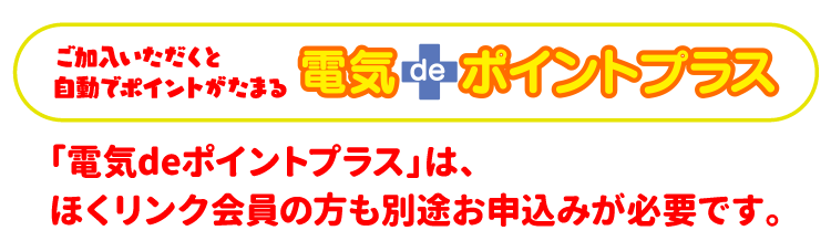 ご加入いただくと自動でポイントがたまる電気deポイントプラス 「電気deポイントプラス」はほくリンク会員の方も別途お申込みが必要です。