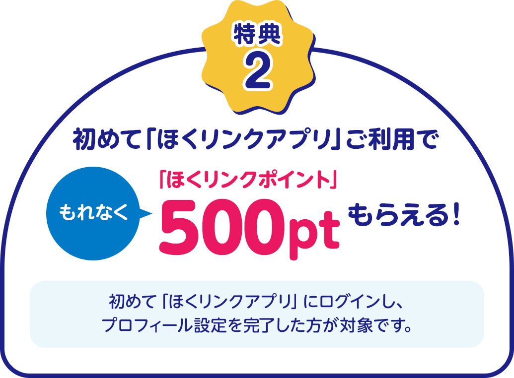 特典2 初めて「ほくリンクアプリ」ご利用でもれなく「ほくリンクポイント」500ptもらえる！