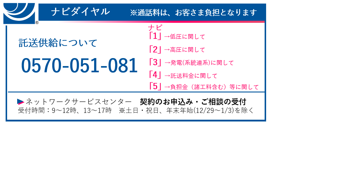 ネットワークサービスセンター　ナビダイヤル 0570-051-081